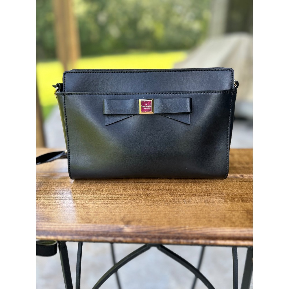 Kate Spade Montford Park Angelica Bag Black Leather Bow Crossbody Formal Dressy
